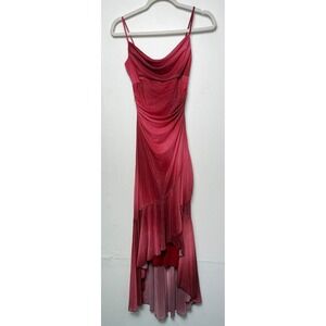 Finesse USA Red Ombre Glitter Cowl Neck Ruched High Low Formal Dress Small 90s